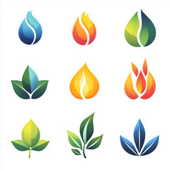 Eco-Friendly Energy Icon Set: Sustainable Nature and Energy-Saving Vector Illustrations