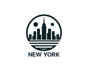 New York City skyline silhouette black and white logo vector illustration. New York City of United States of America vector template. Urban Architecture and Skyscrapers