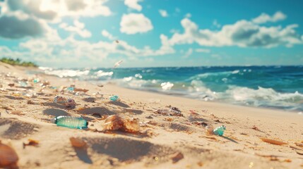 Ocean Pollution: Plastic Debris on Tropical Beach
