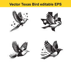 Vector birds, the Texas state birds, sitting, flying, and standing 