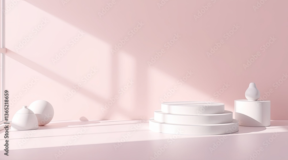 Poster Minimalistic pink room with soft lighting and simple objects