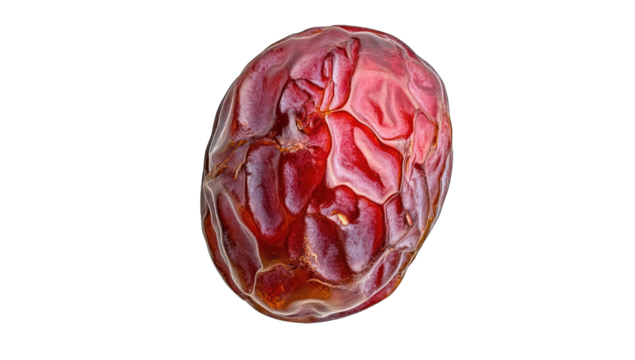 a single dried red date highlighting its wrinkled texture and ri
