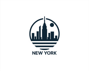 New York City skyline silhouette black and white logo vector illustration. New York City of United States of America vector template. Urban Architecture and Skyscrapers