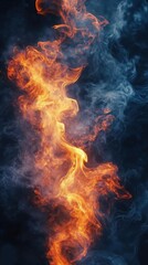 Fototapeta premium Dynamic fire and smoke swirls against dark background for atmospheric design and creative projects