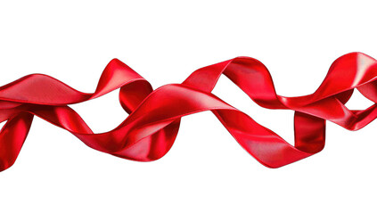 a vibrant red ribbon gracefully twists and turns against a clean