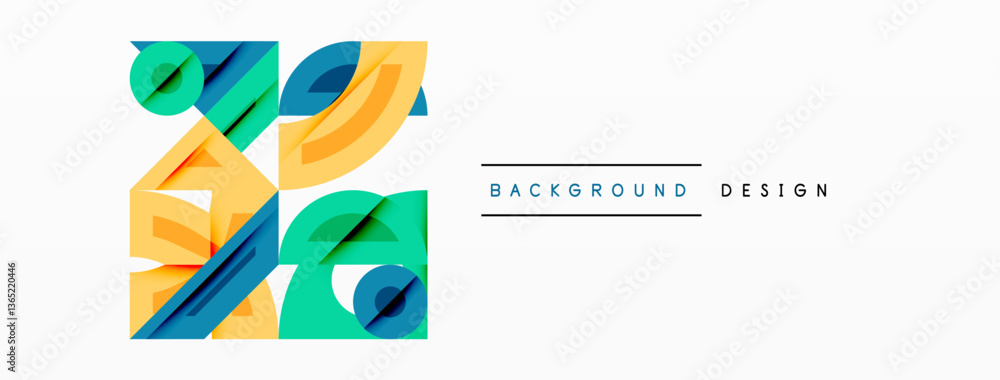 Wall mural abstract geometric background with shapes, featuring circular and rounded elements. bold contrast, s