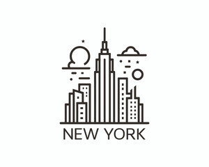 Obraz premium New York City skyline silhouette black and white logo vector illustration. New York City of United States of America vector template. Urban Architecture and Skyscrapers
