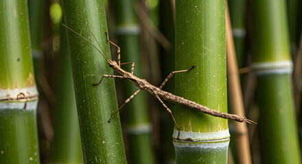 Master of Disguise: Phasmid Walking Stick Insect Blends Seamlessly with Bamboo Stalks