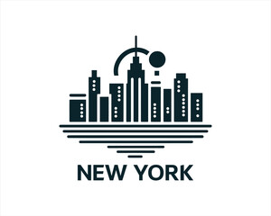 New York City skyline silhouette black and white logo vector illustration. New York City of United States of America vector template. Urban Architecture and Skyscrapers