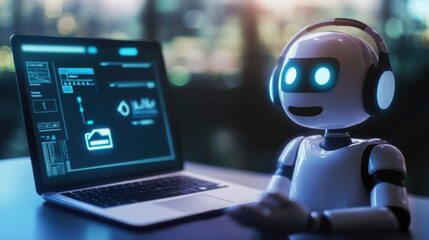 An AI powered customer service chatbot, handling inquiries and resolving issues with conversational AI, Customer service tech style