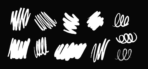 White Hand-Drawn Scribbles Set on Black Background
