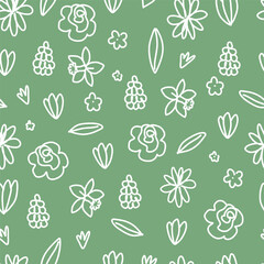 White Floral Pattern on Green Background