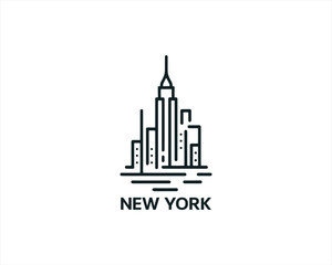 Obraz premium New York City skyline silhouette black and white logo vector illustration. New York City of United States of America vector template. Urban Architecture and Skyscrapers
