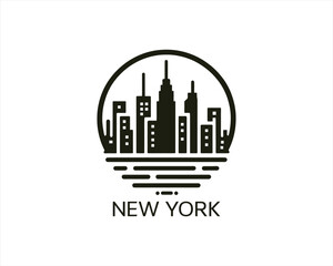Fototapeta premium New York City skyline silhouette black and white logo vector illustration. New York City of United States of America vector template. Urban Architecture and Skyscrapers