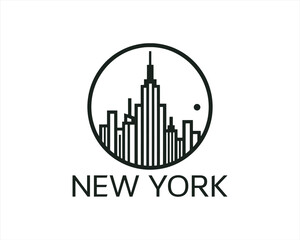 New York City skyline silhouette black and white logo vector illustration. New York City of United States of America vector template. Urban Architecture and Skyscrapers