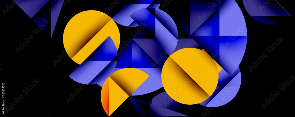 Aufkleber Abstract geometric background with layered gradient shapes forming dynamic patterns. Overlapping semi circles and triangles create depth and contrast