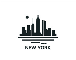 Fototapeta premium New York City skyline silhouette black and white logo vector illustration. New York City of United States of America vector template. Urban Architecture and Skyscrapers
