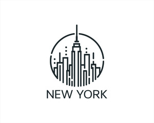 New York City skyline silhouette black and white logo vector illustration. New York City of United States of America vector template. Urban Architecture and Skyscrapers
