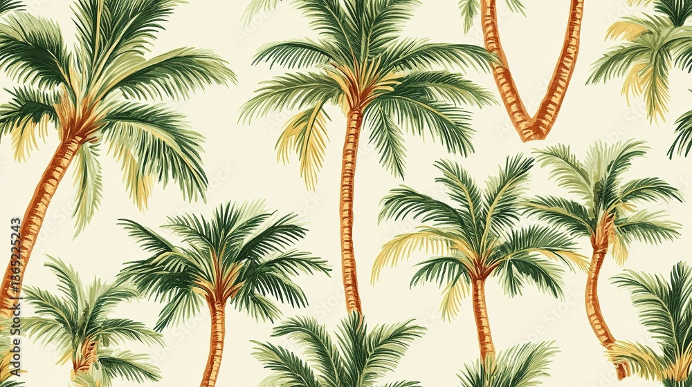 Poster repeating pattern of palm trees on a cream colored background