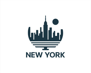 Obraz premium New York City skyline silhouette black and white logo vector illustration. New York City of United States of America vector template. Urban Architecture and Skyscrapers