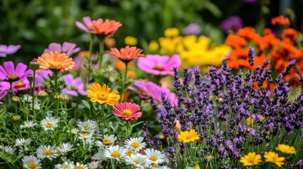 Garden filled with colorful flowers blossoms nature vibrant.