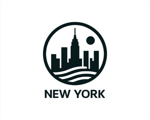 New York City skyline silhouette black and white logo vector illustration. New York City of United States of America vector template. Urban Architecture and Skyscrapers