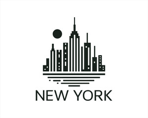 New York City skyline silhouette black and white logo vector illustration. New York City of United States of America vector template. Urban Architecture and Skyscrapers