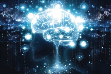 Fototapeta premium A luminous digital brain, symbolizing the power of human intellect and the interconnectedness of thoughts and ideas.