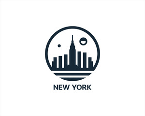 New York City skyline silhouette black and white logo vector illustration. New York City of United States of America vector template. Urban Architecture and Skyscrapers