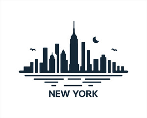 Naklejka premium New York City skyline silhouette black and white logo vector illustration. New York City of United States of America vector template. Urban Architecture and Skyscrapers