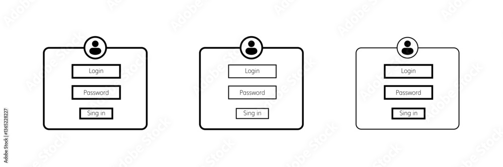 Poster three login interface designs show user entry and password fields with a prominent circular icon.