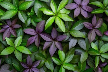 Green and purple periwinkle leaves form a seamless natural pattern. Use this beautiful texture as background, wallpaper or plant illustration.