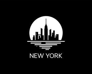 Fototapeta premium New York City skyline silhouette black and white logo vector illustration. New York City of United States of America vector template. Urban Architecture and Skyscrapers
