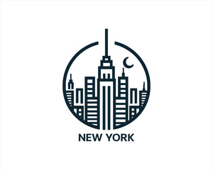 Fototapeta premium New York City skyline silhouette black and white logo vector illustration. New York City of United States of America vector template. Urban Architecture and Skyscrapers