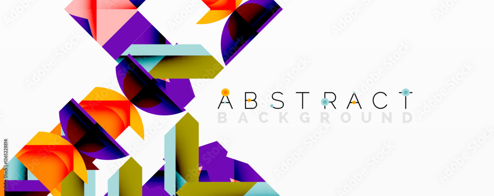 Poster Abstract geometric composition with interlocking circular and angular shapes, featuring smooth gradients and sharp contrasts on a white background