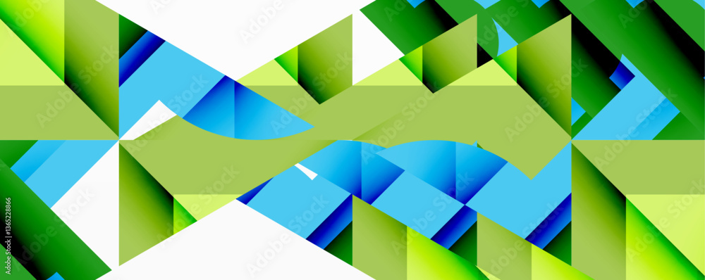 Poster Abstract geometric composition with interlocking circular and angular shapes, featuring smooth gradients and sharp contrasts on a white background