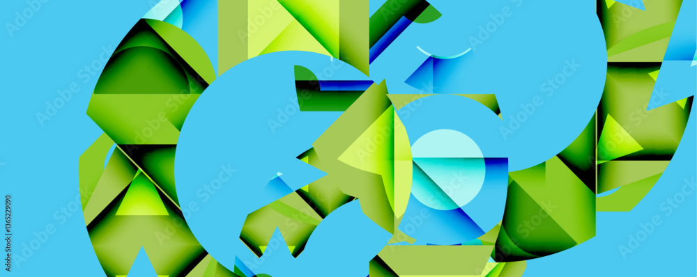 Aufkleber abstract geometric composition with interlocking circular and angular shapes, featuring smooth gradi