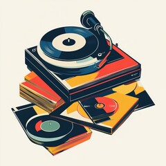 Fototapeta premium Vinyl record collecting encapsulates a vibrant hobby as teenagers explore their musical interests using a record player and colorful album covers embodying youthful creativity