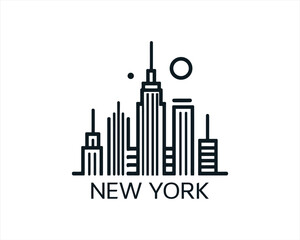 New York City skyline silhouette black and white logo vector illustration. New York City of United States of America vector template. Urban Architecture and Skyscrapers