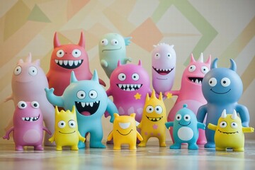 Obraz premium Colorful monster toy collection in pastel shades for creative design inspiration