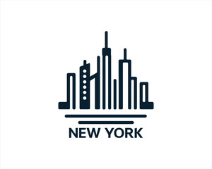 New York City skyline silhouette black and white logo vector illustration. New York City of United States of America vector template. Urban Architecture and Skyscrapers