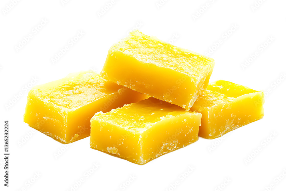Poster a close up view of a small pile of bright yellow blocks on a black background in a studio shot