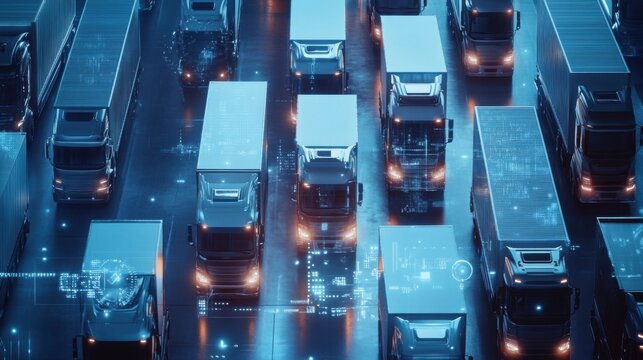 An AI powered fleet management system, tracking and optimizing the movement of vehicles for delivery companies, Logistics tech style
