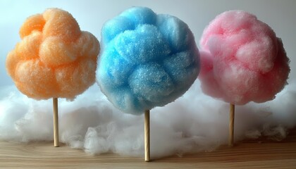 seamless of   Cotton Candy Collection (Blue, Orange, Pink) - A collection of cotton candy in three differ_1(128) , isolated on white background,  , copy space for text,