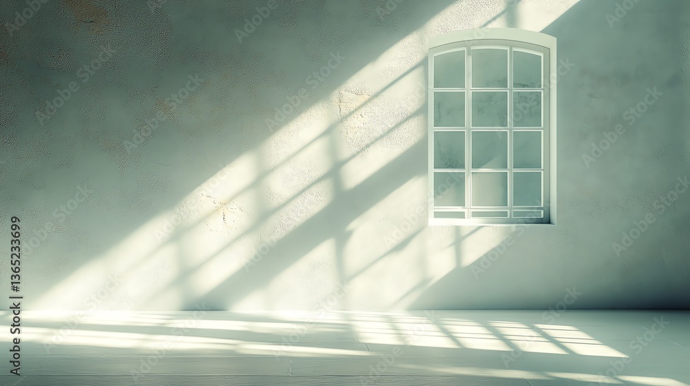 Poster light streaming through window in empty room interior design concept