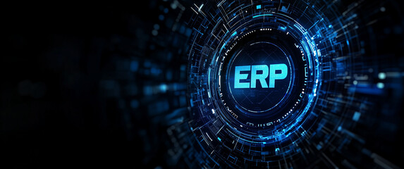 Enterprise Resource Planning Concept, Futuristic Abstract ERP System Technology Background Digital Business Process Management