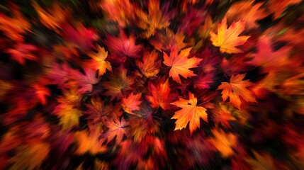 Autumn leaves, vibrant colors, forest floor, zoom effect, fall background