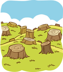 Vector illustration of cut tree stumps in the forest.
