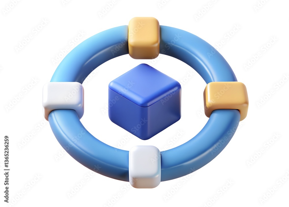 Poster abstract 3d model: a visually striking abstract 3d model featuring a central blue cube encircled by 