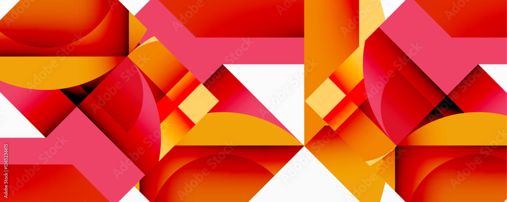 Poster Circles, semi circles, squares and round triangles. Geometric mosaic style pattern abstract background for wallpaper, banner, backdrop, card, book Illustration, landing page